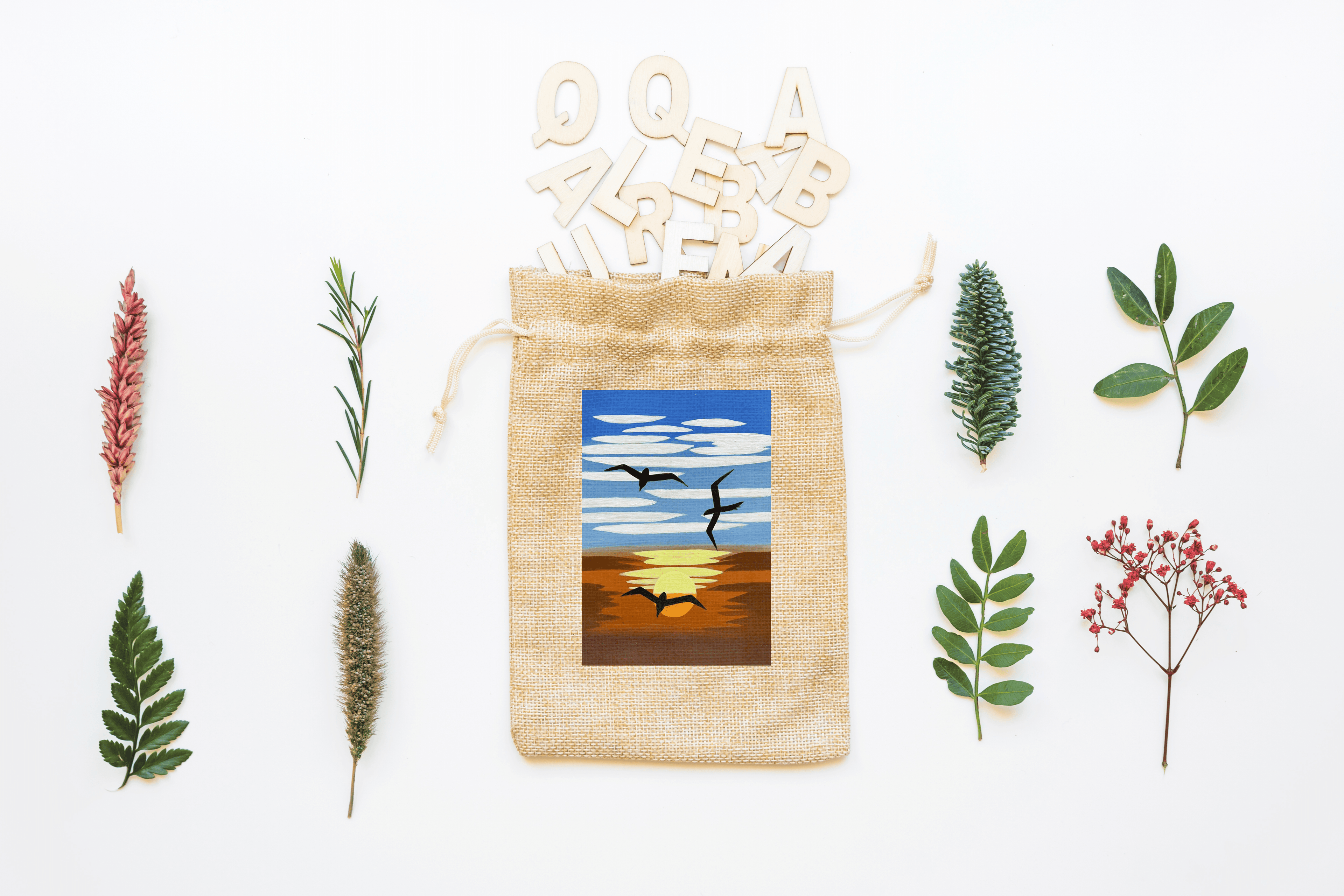 Birds in Sunset Canvas Drawstring Bag