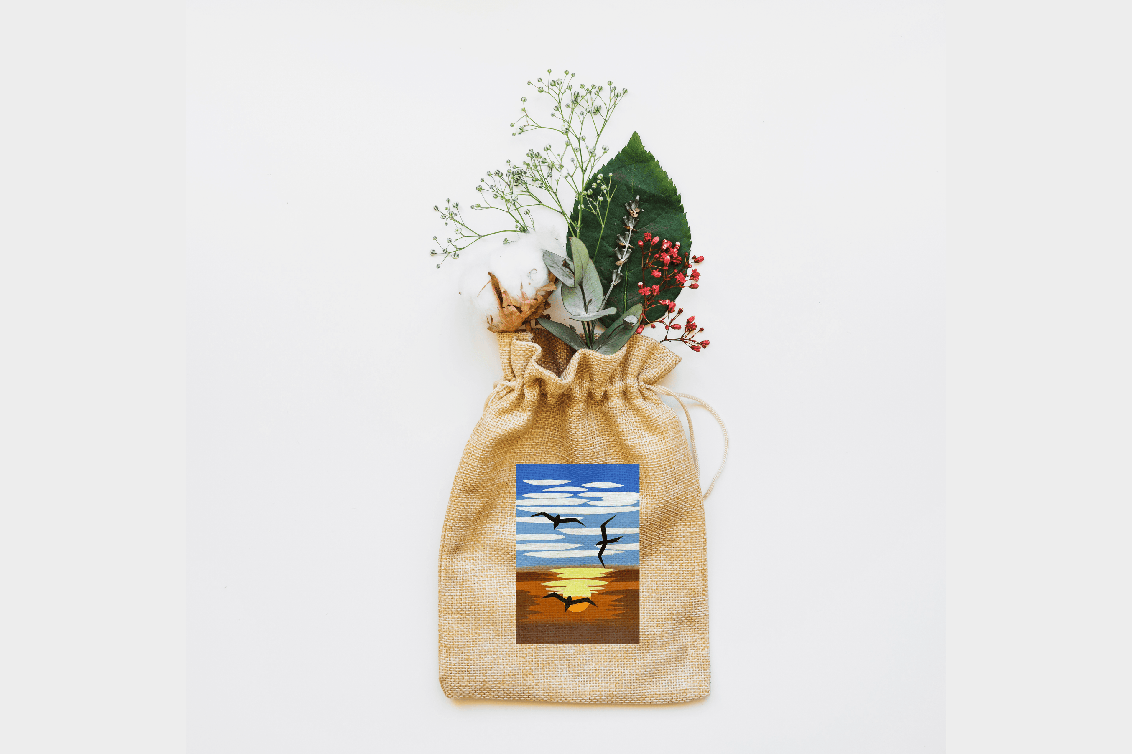 Birds in Sunset Canvas Drawstring Bag