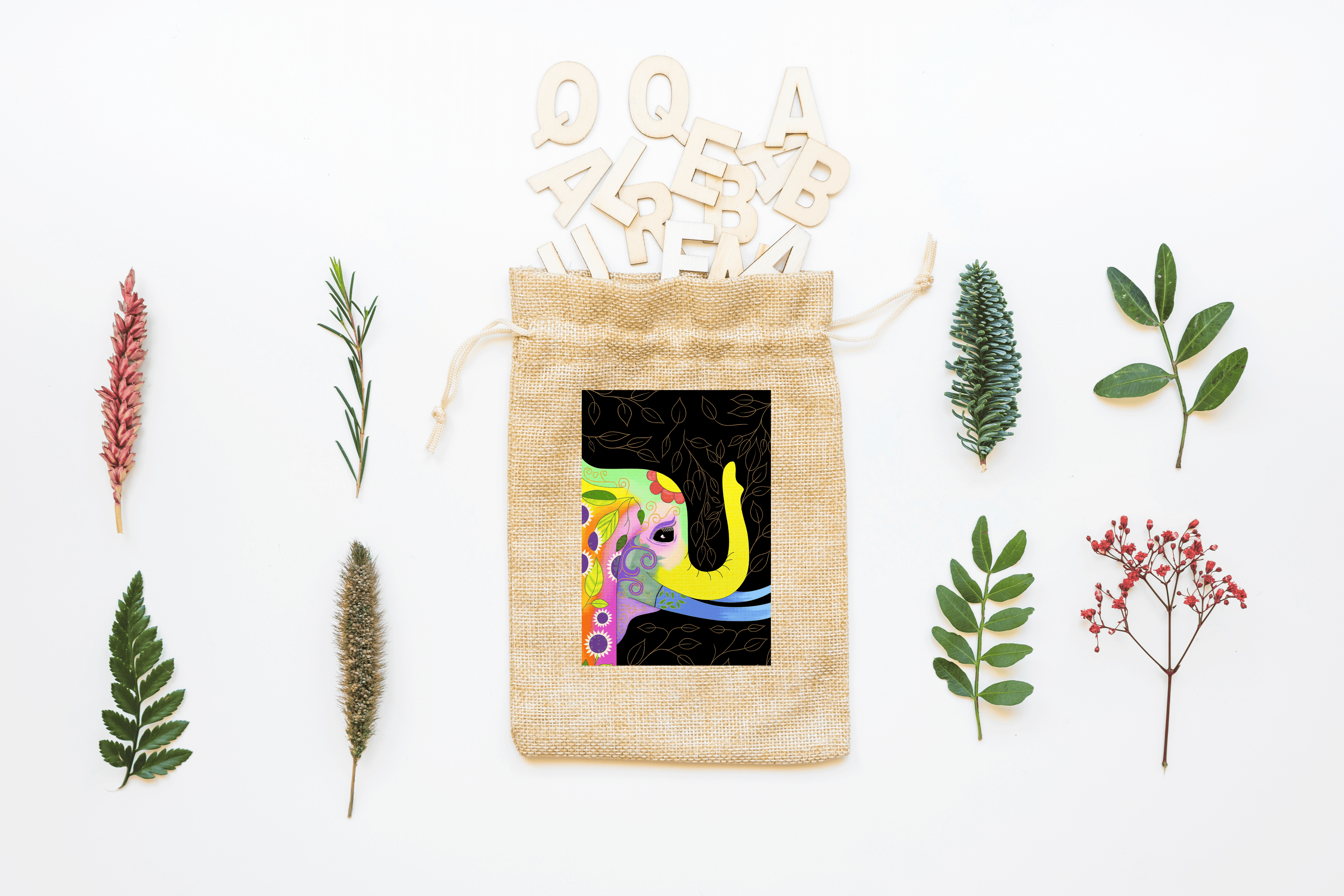 Bohemian Elephant Canvas Drawstring Bag