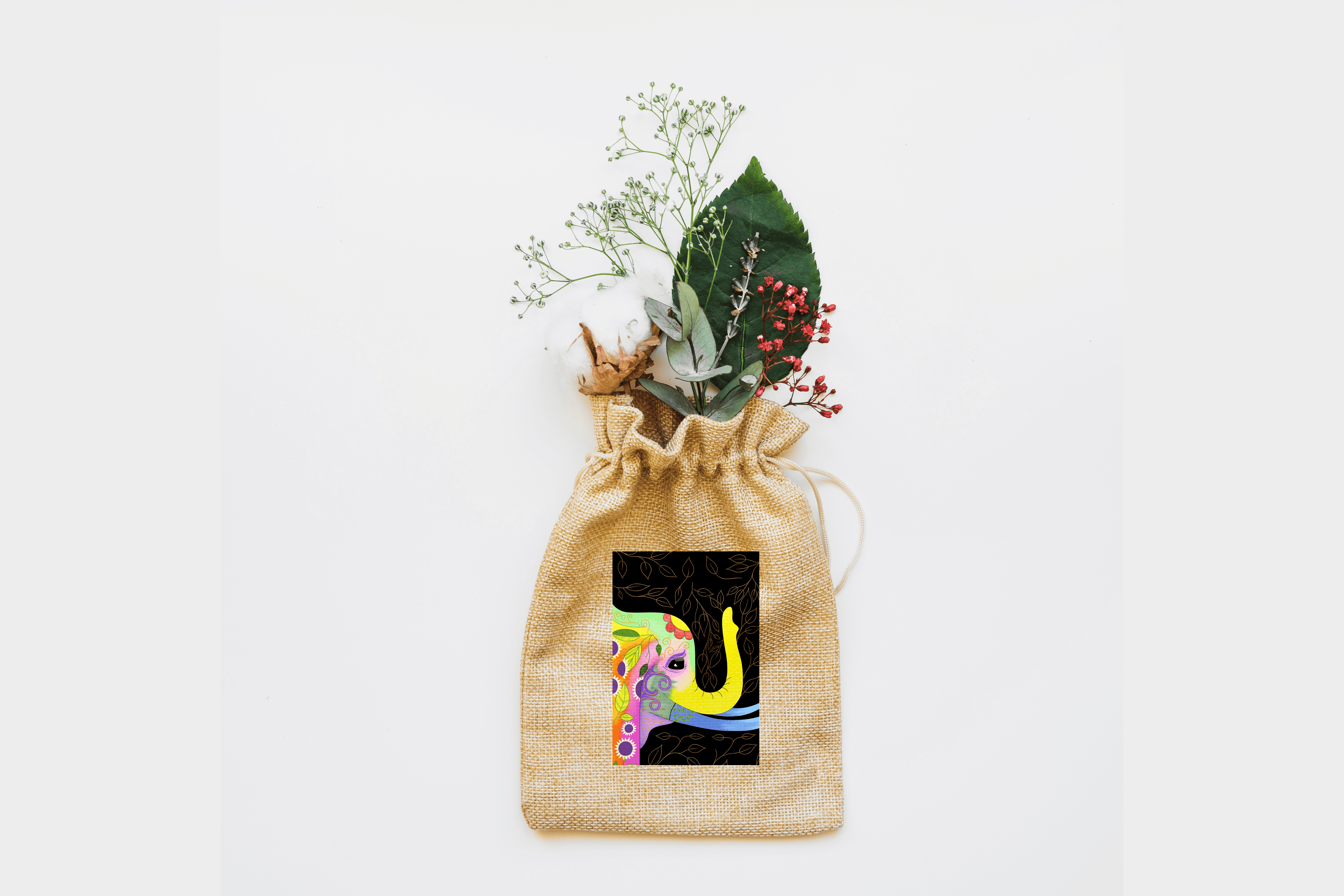 Bohemian Elephant Canvas Drawstring Bag