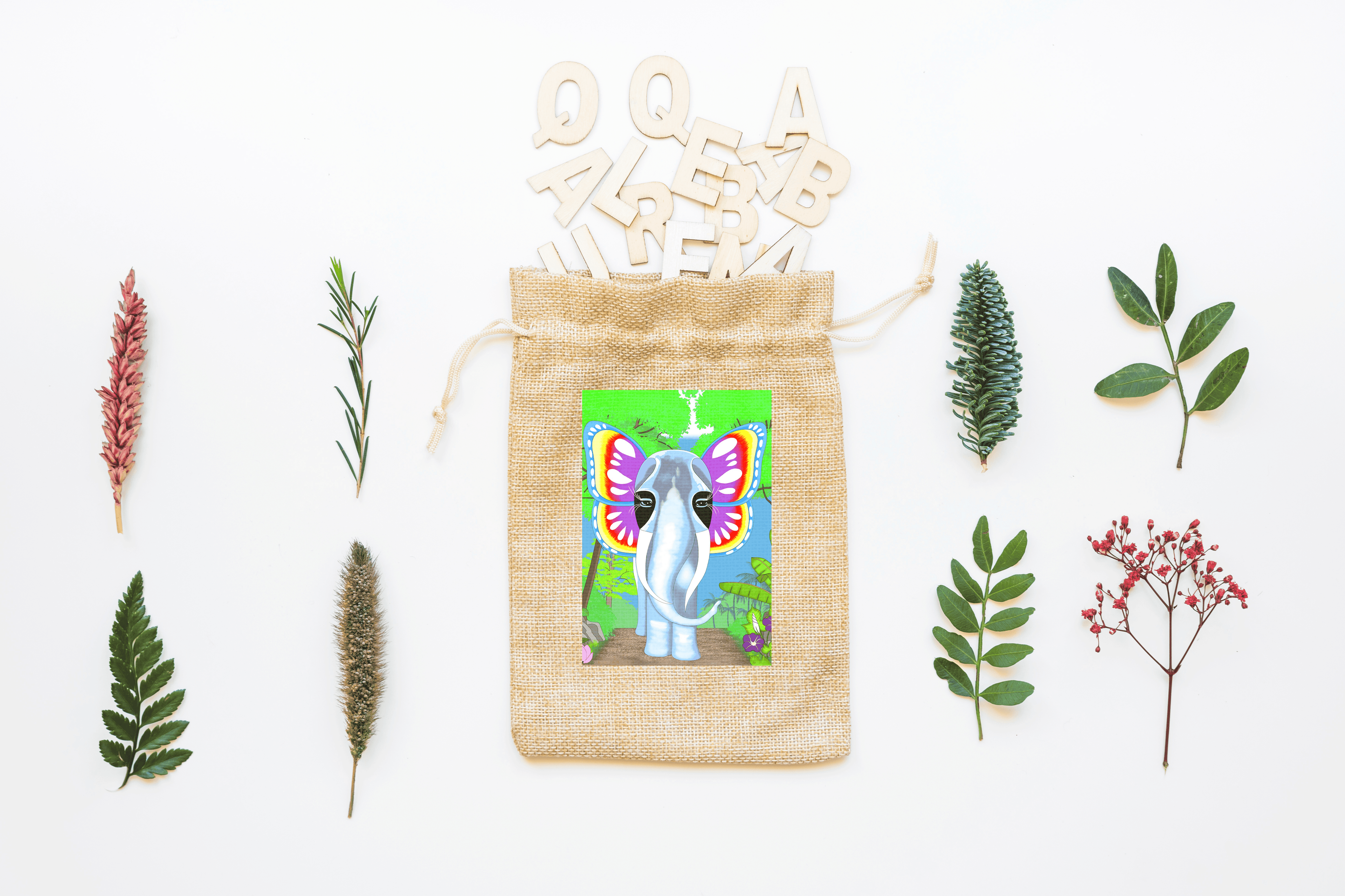 Butterfly Elephant Canvas Drawstring Bag