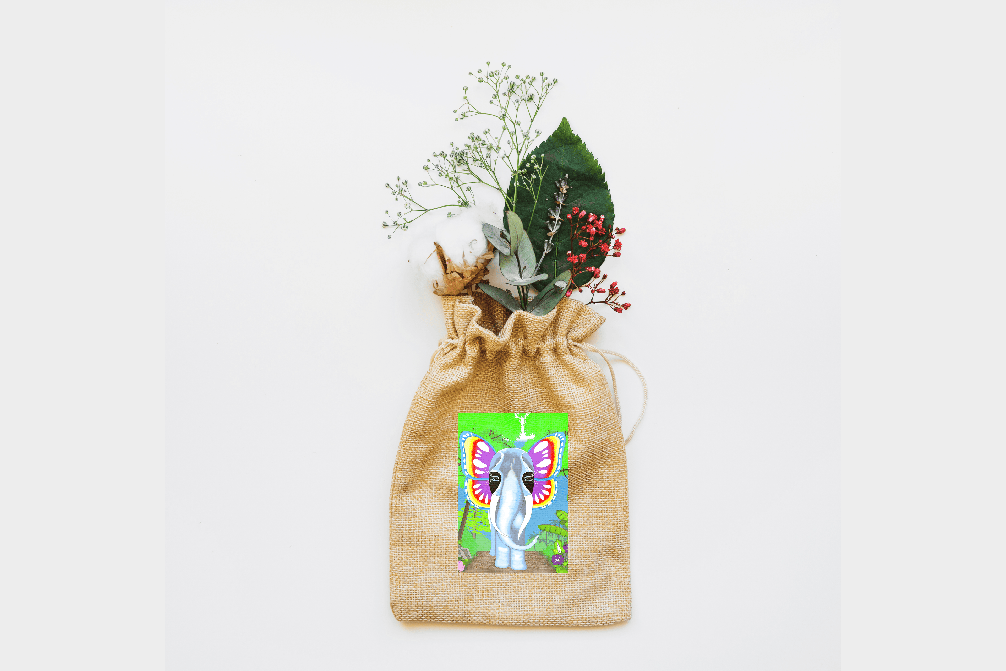 Butterfly Elephant Canvas Drawstring Bag