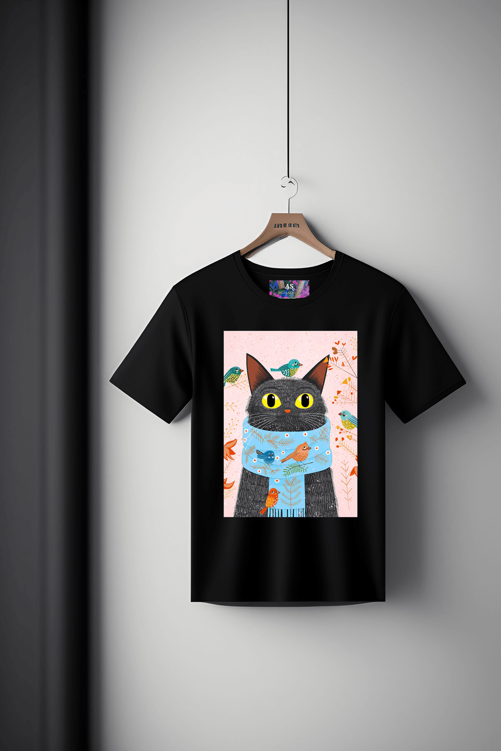 Digital Art Tee: Cat with Scarf