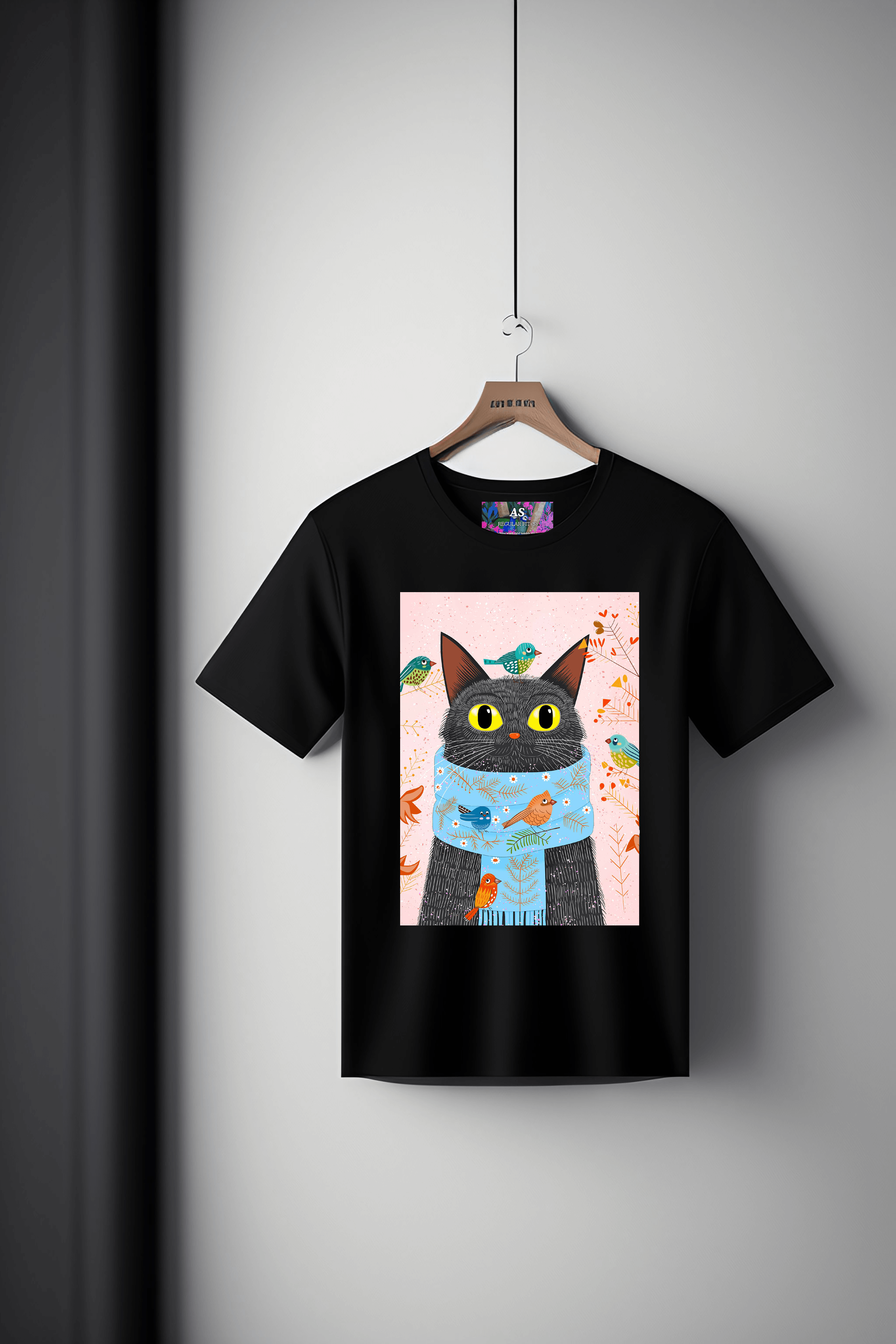 Digital Art Tee: Cat with Scarf