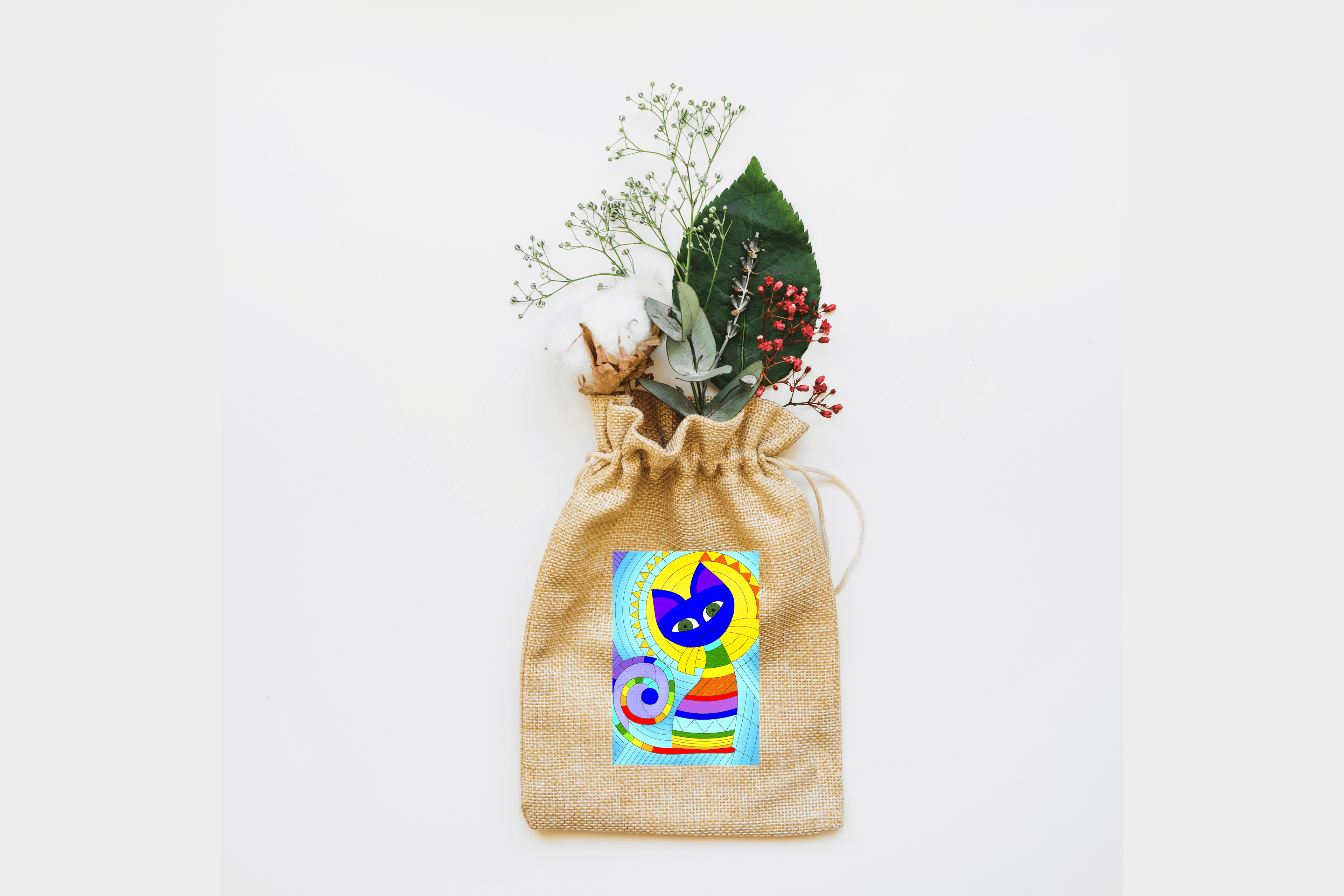 Cat in Spirited Window Canvas Drawstring Bag