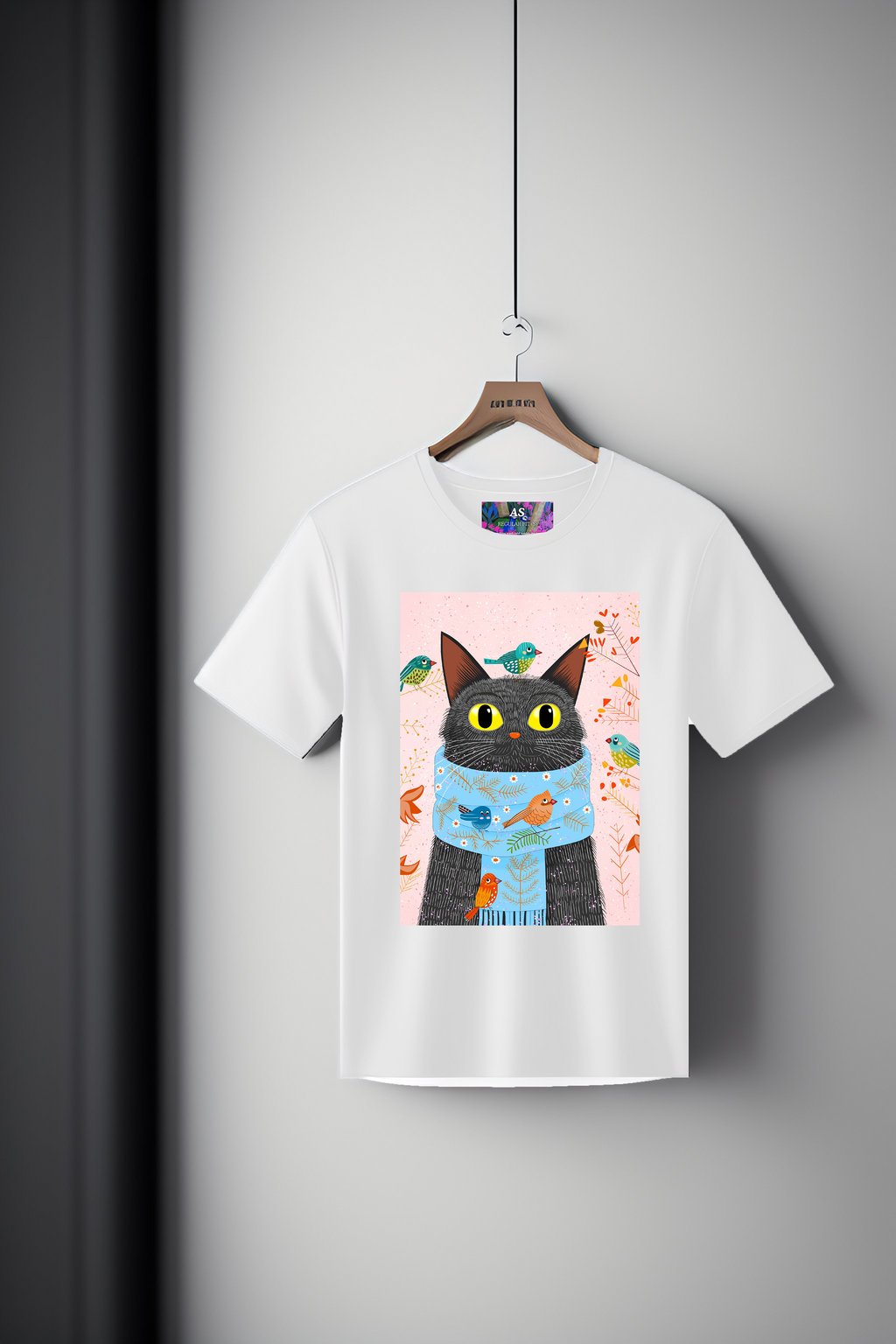 Digital Art Tee: Cat with Scarf