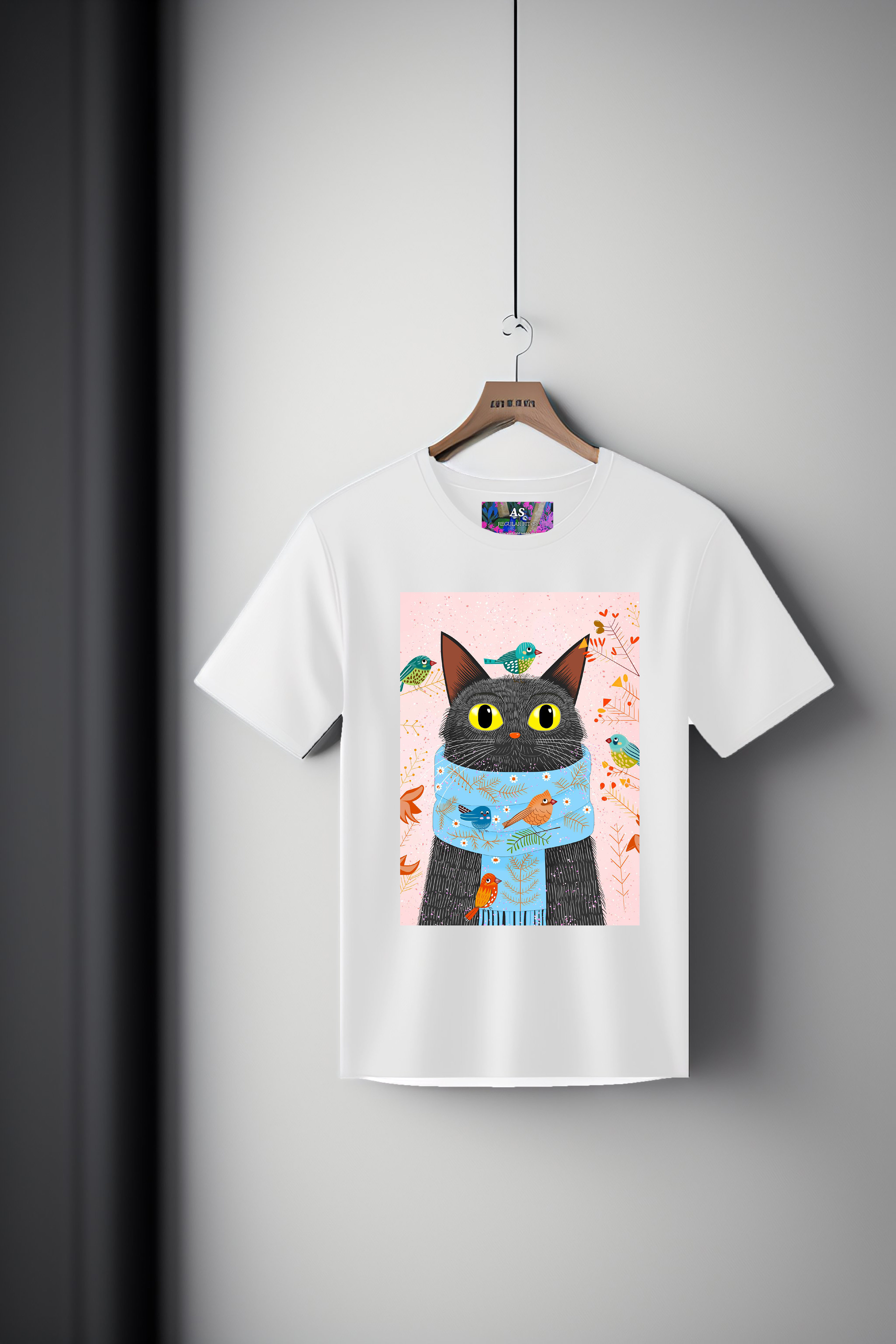 Digital Art Tee: Cat with Scarf