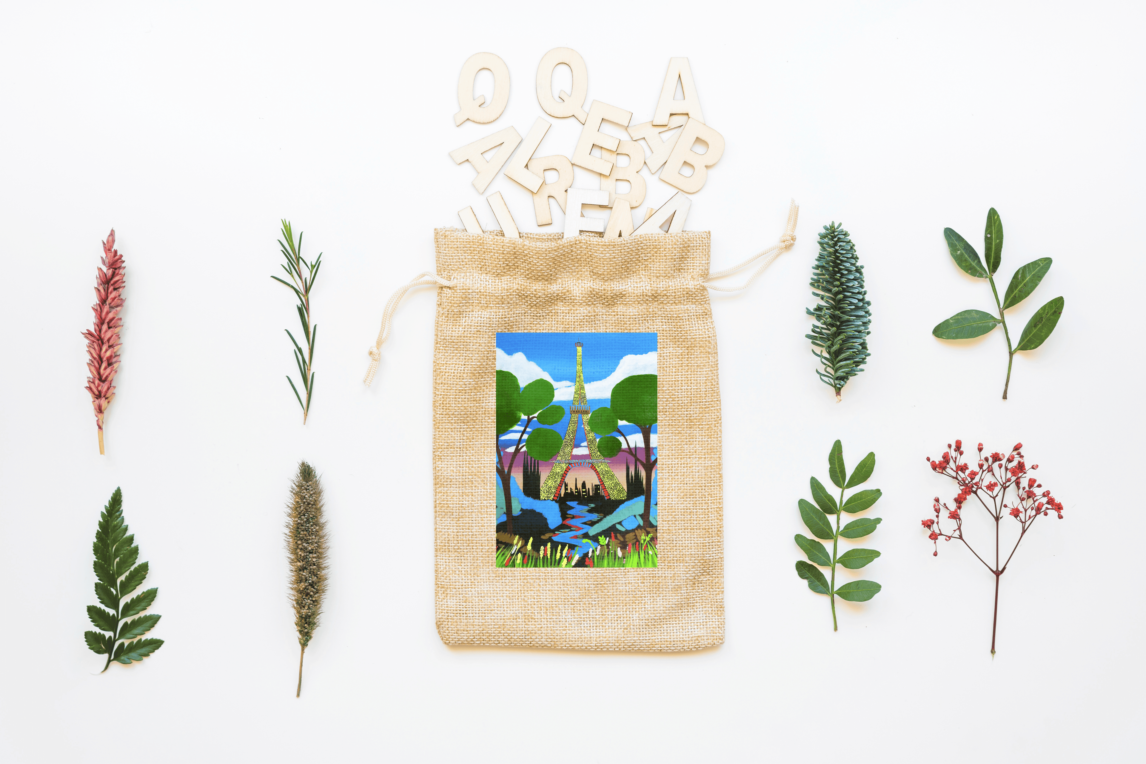 Parisian Dreamscape Canvas Drawstring Bag