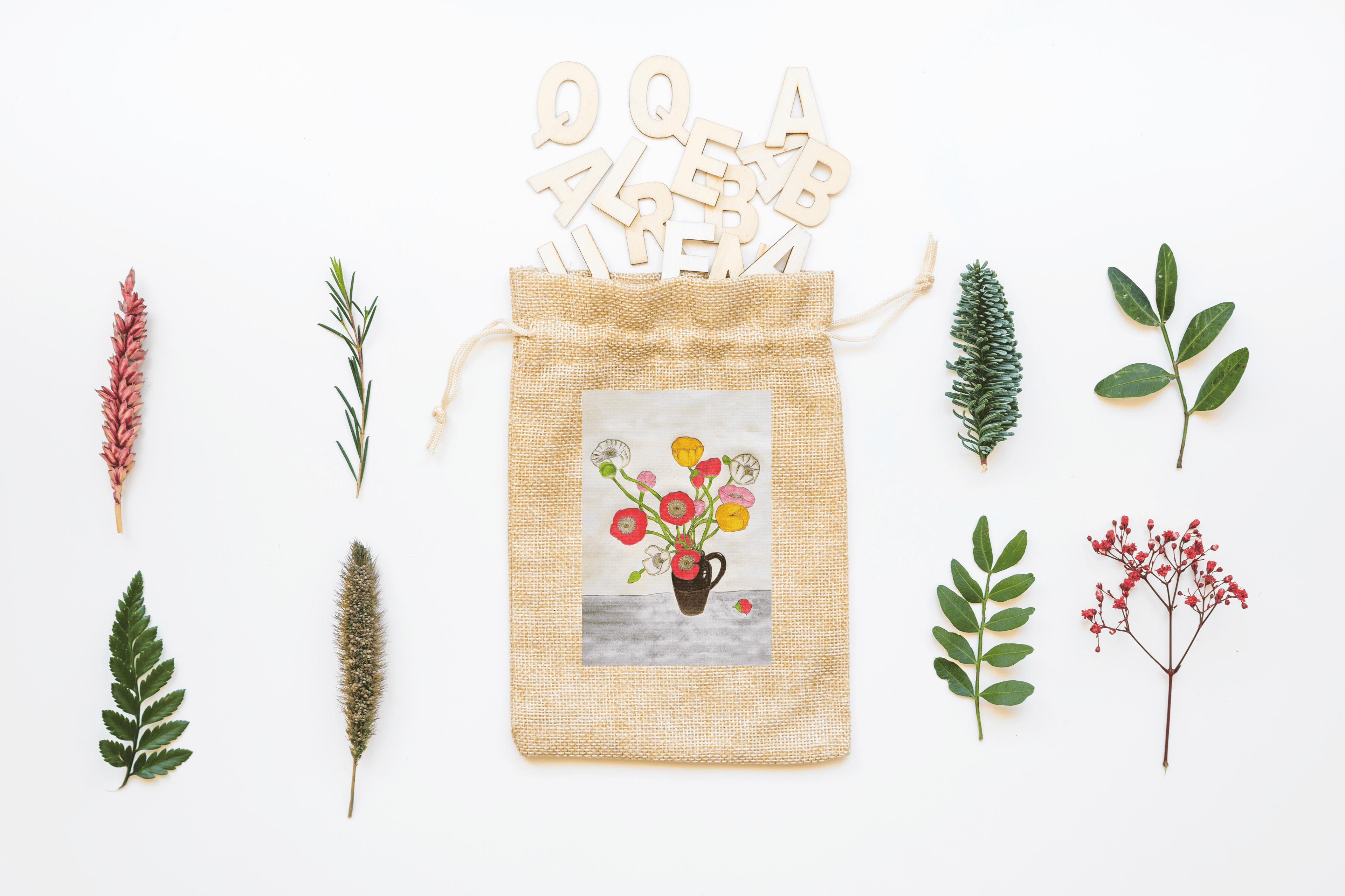 Flowers in Vase Canvas Drawstring Bag