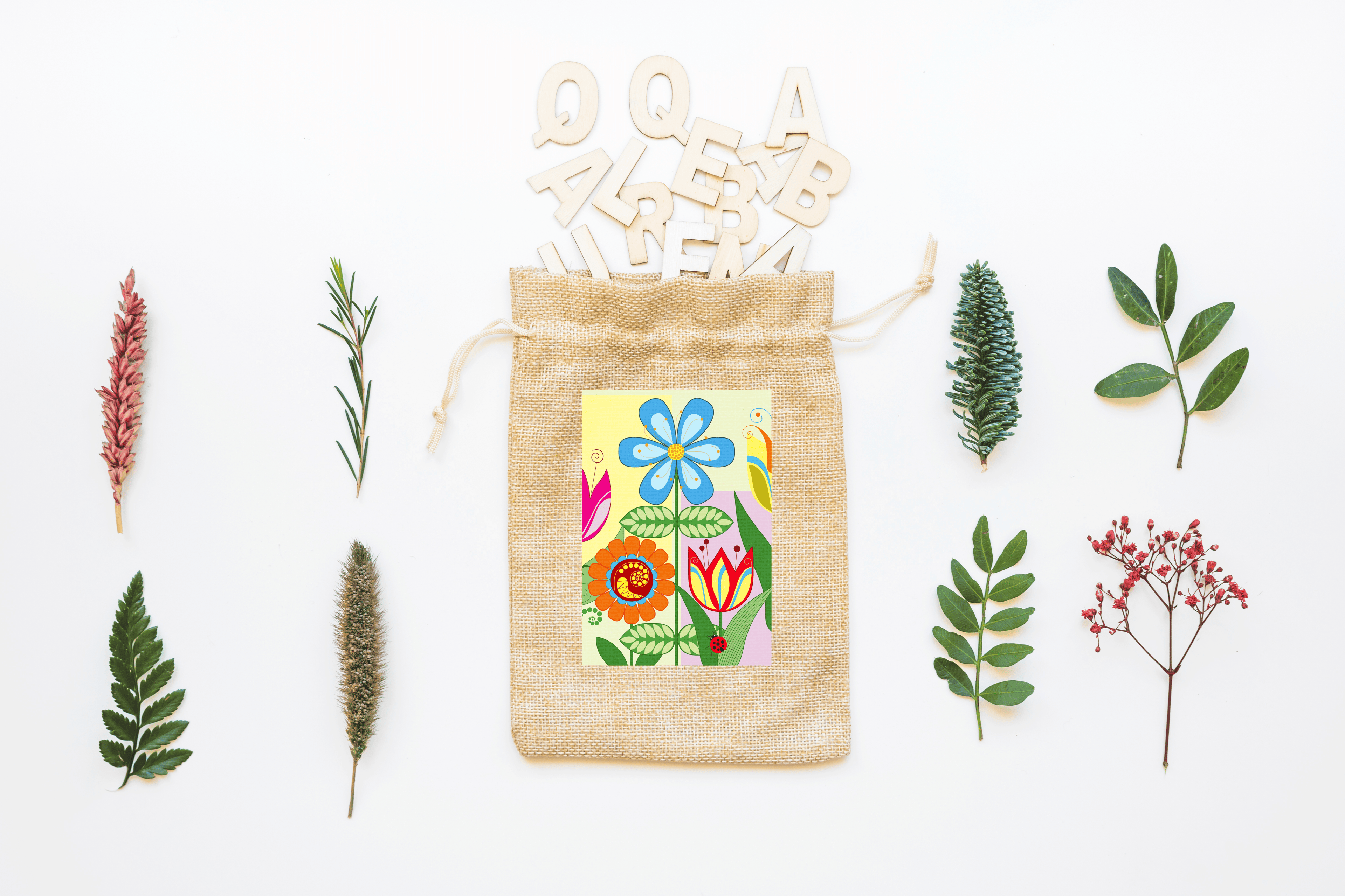 Flower Pots Canvas Drawstring Bag