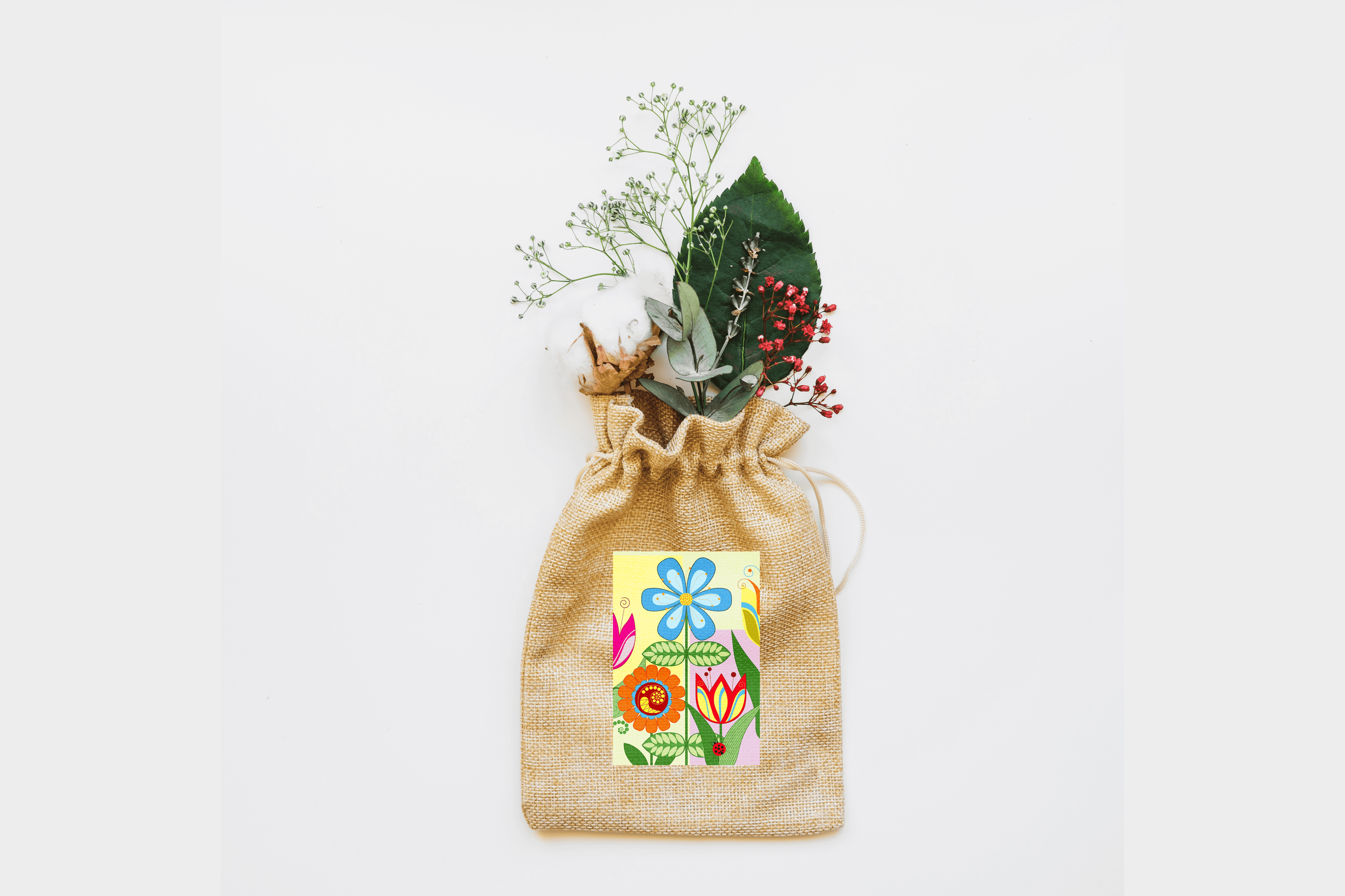 Flower Pots Canvas Drawstring Bag