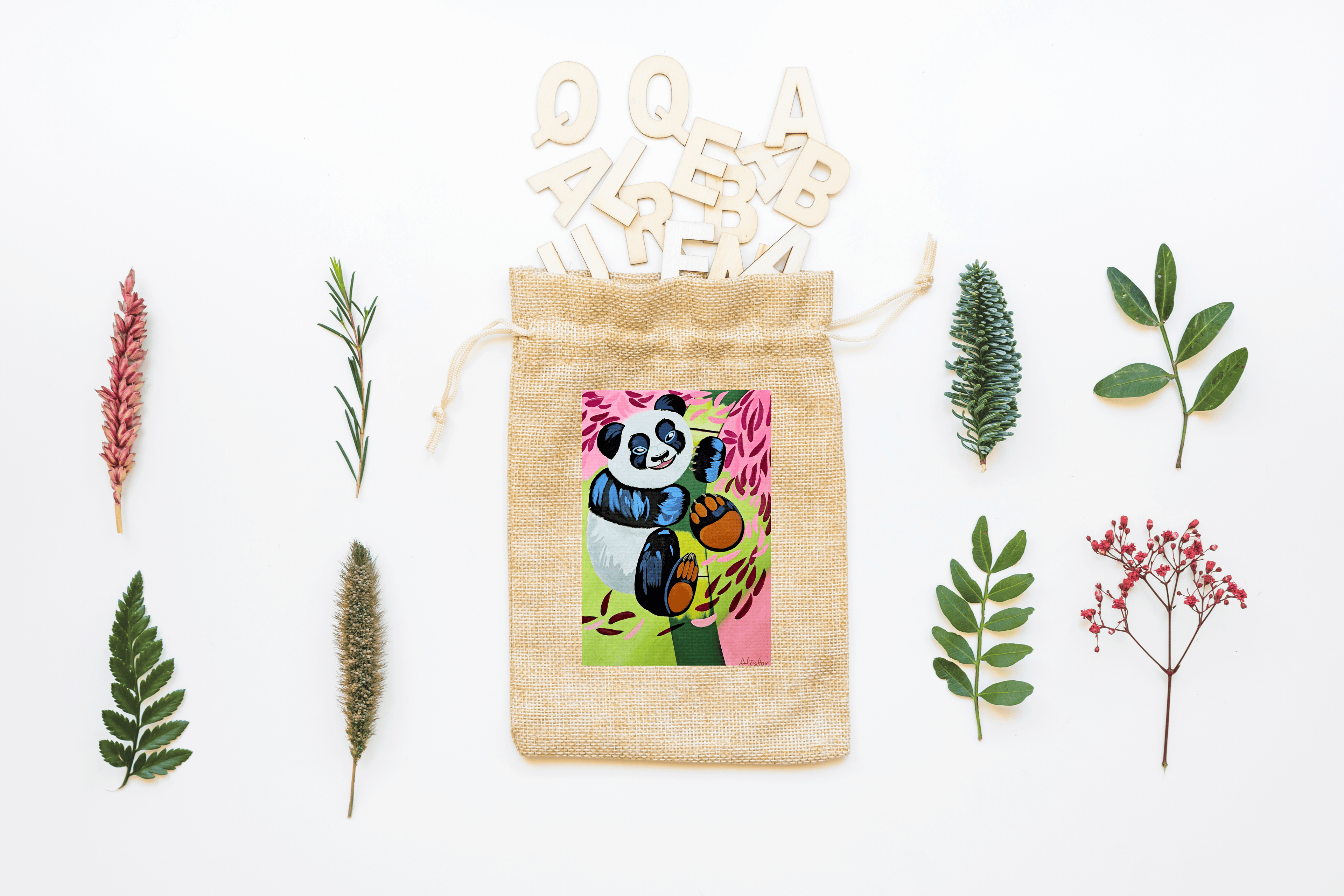 Panda Canvas Drawstring Bag