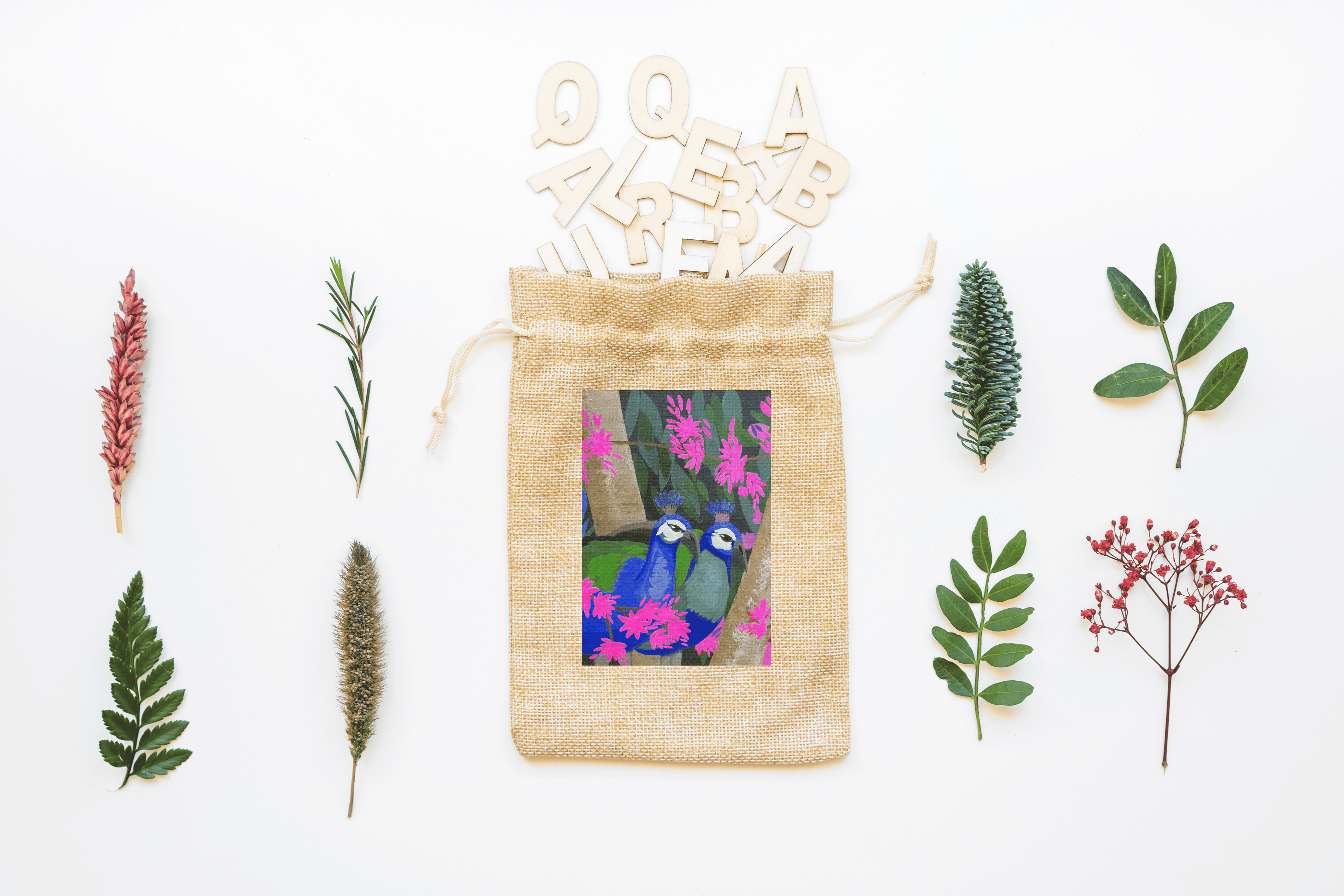 Peacock Canvas Drawstring Bag