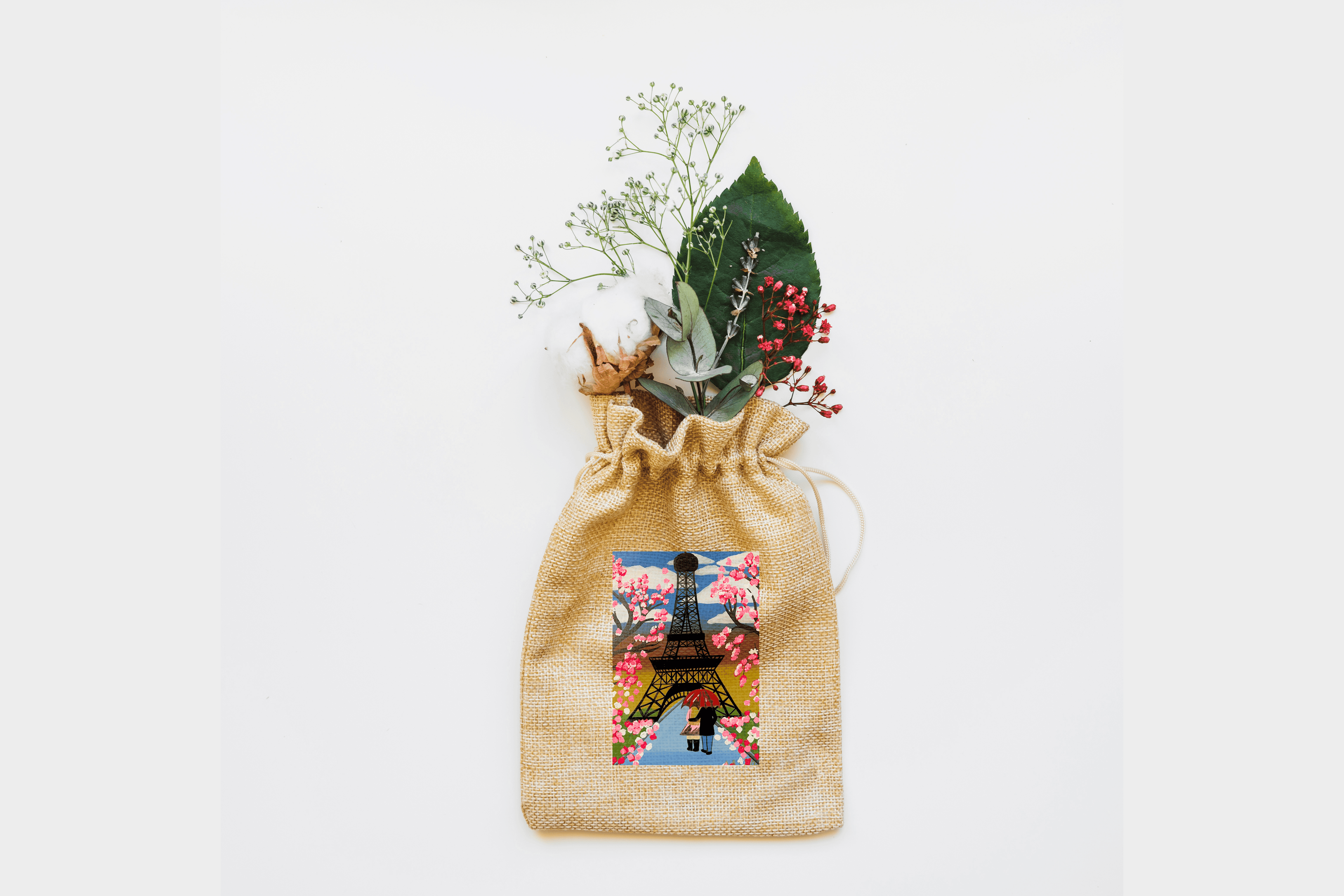 Spring in Paris Canvas Drawstring Bag