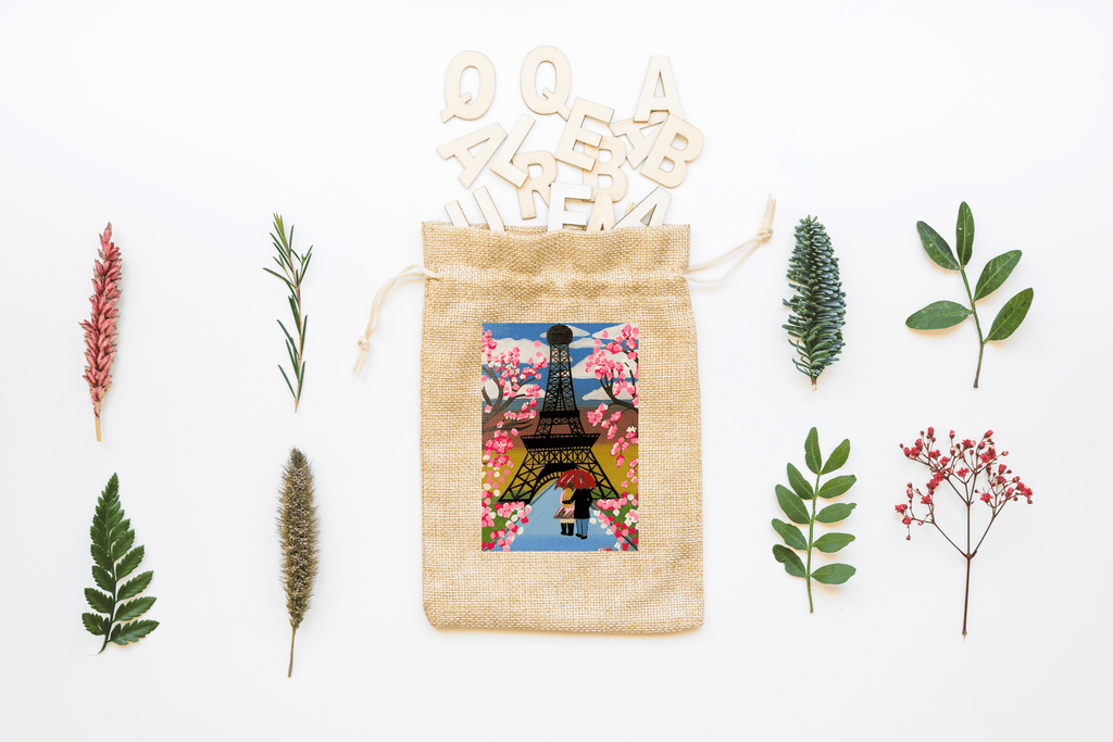 Spring in Paris Canvas Drawstring Bag