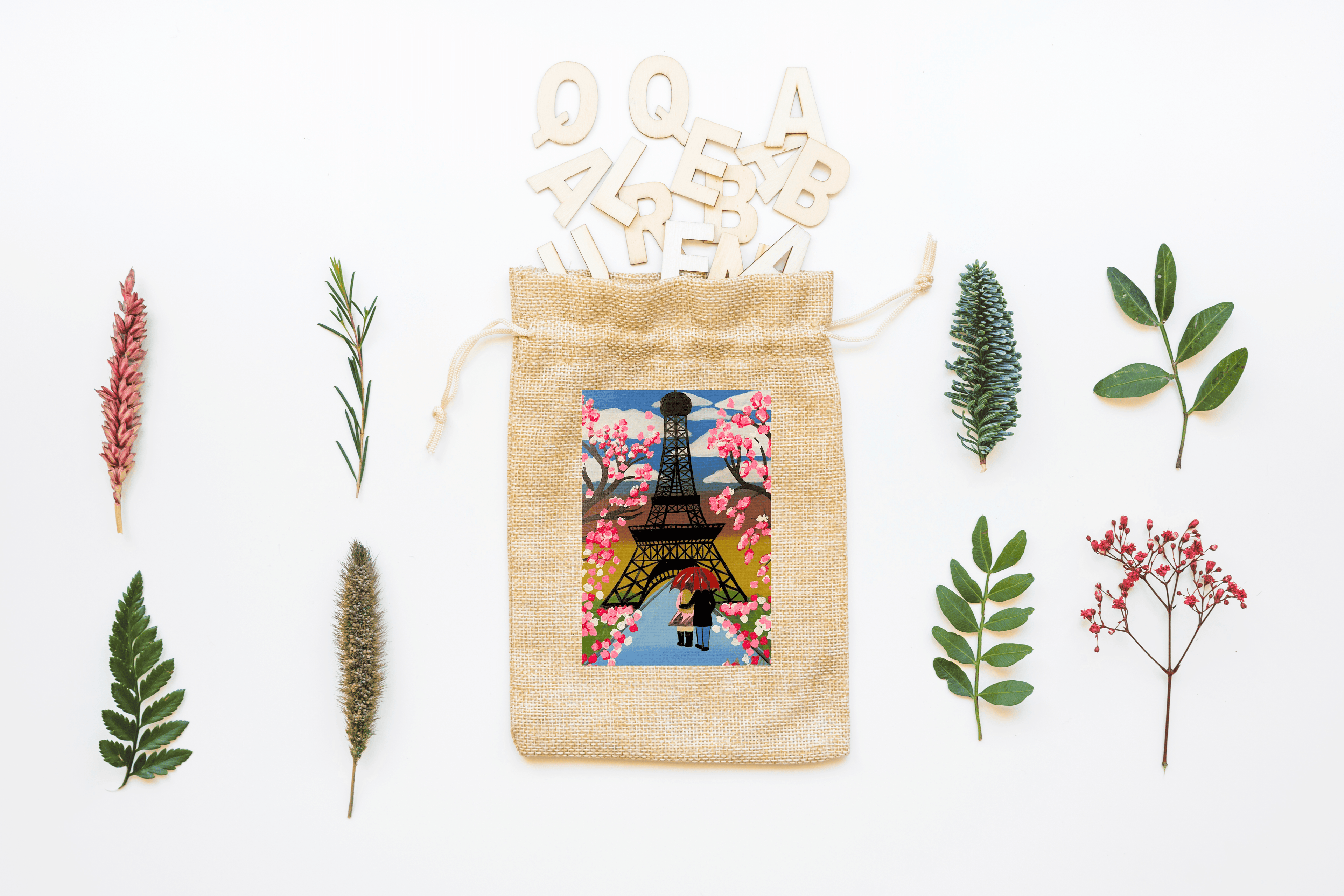 Spring in Paris Canvas Drawstring Bag