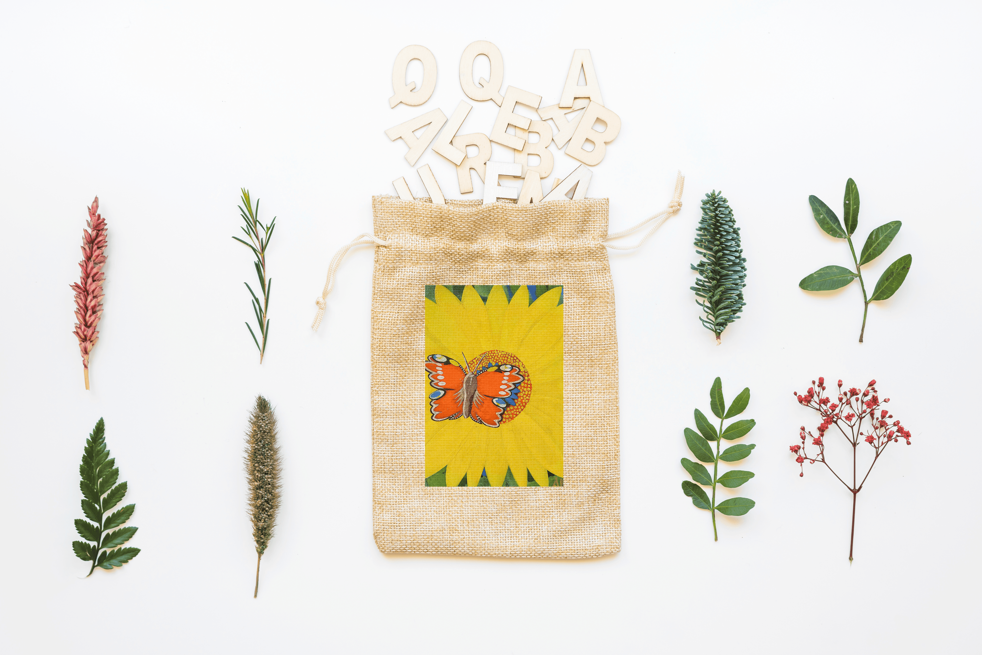 Sunflower Butterfly Canvas Drawstring Bag