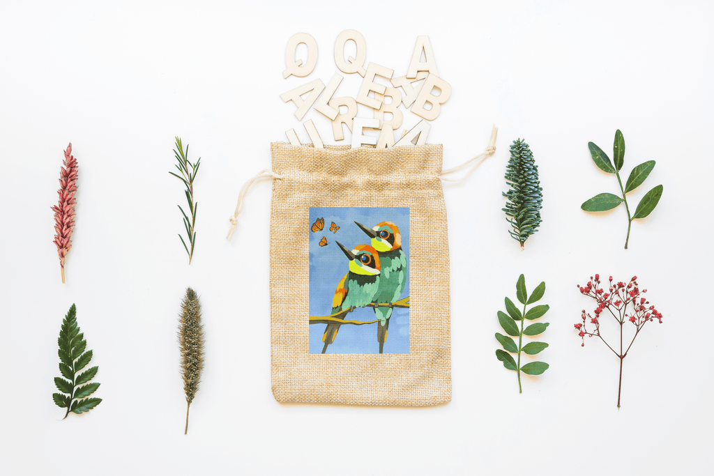 Twin Birds Canvas Drawstring Bag