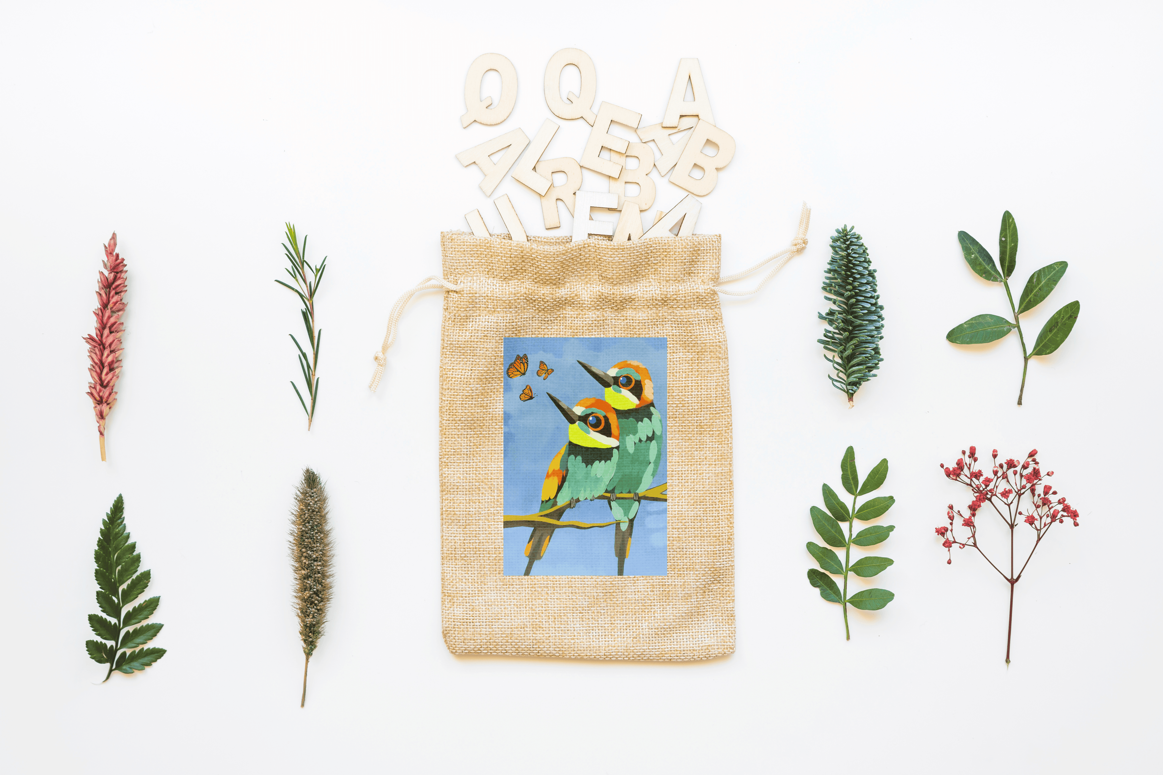 Twin Birds Canvas Drawstring Bag