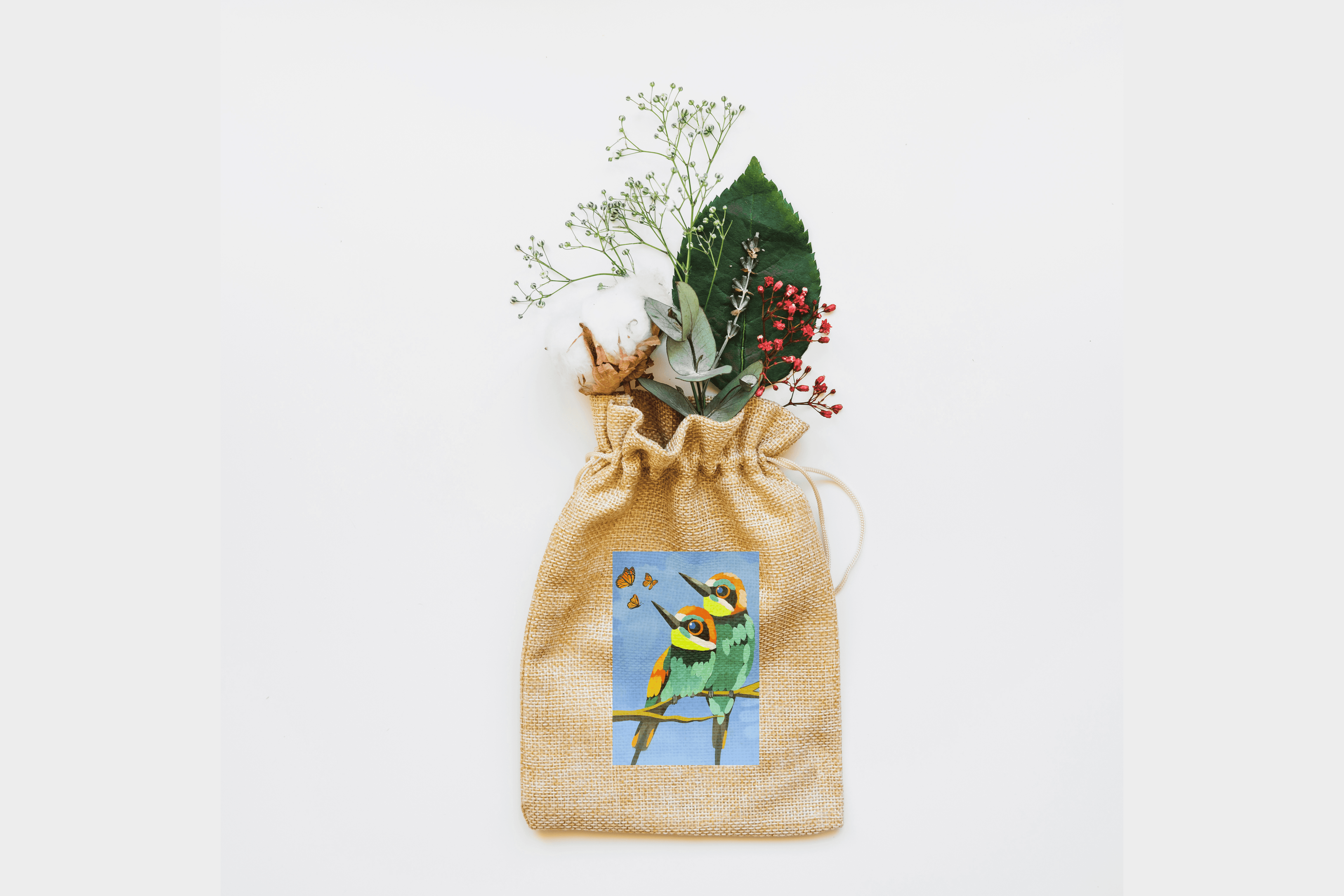 Twin Birds Canvas Drawstring Bag